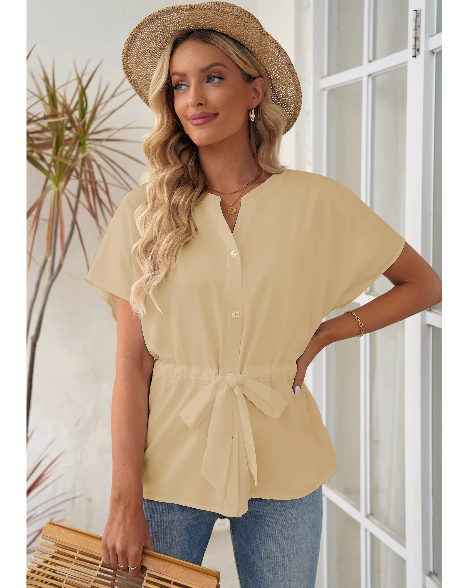 GRAPENT Work Blouses for Women Business Casual Tops Peplum Dressy Elegant Summer Button Down Shirt