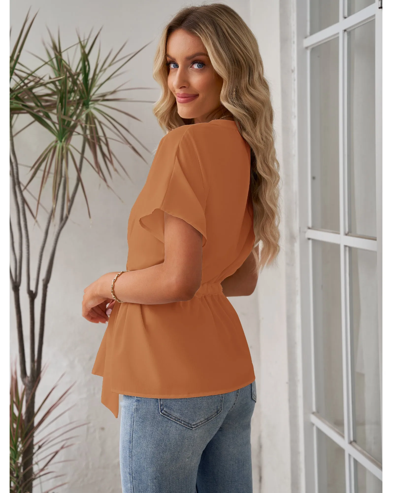 GRAPENT Work Blouses for Women Business Casual Tops Peplum Dressy Elegant Summer Button Down Shirt