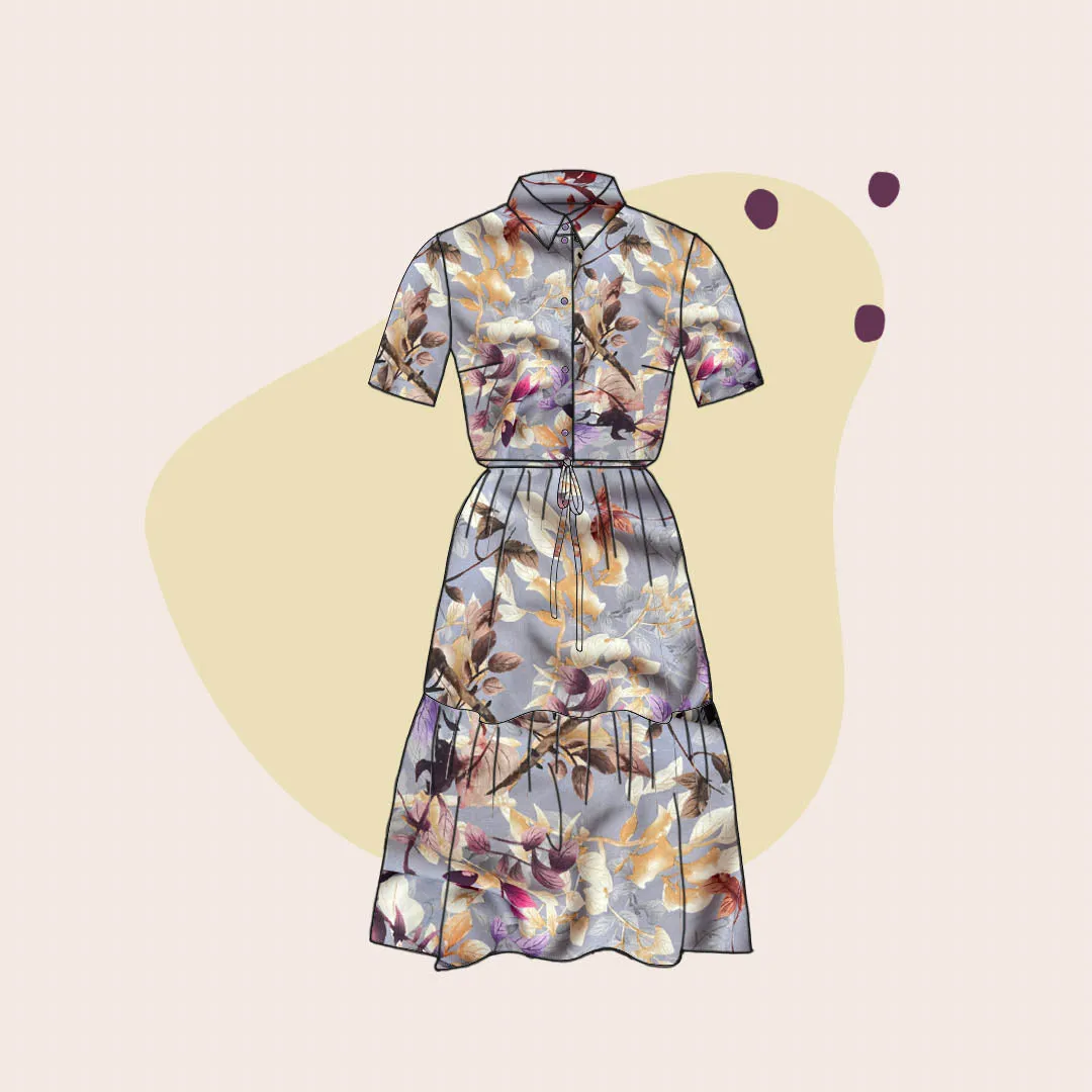 Hazy Foliage on Lilac Viscose Fabric