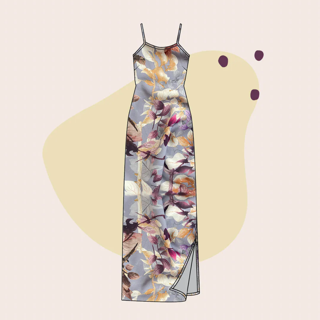 Hazy Foliage on Lilac Viscose Fabric