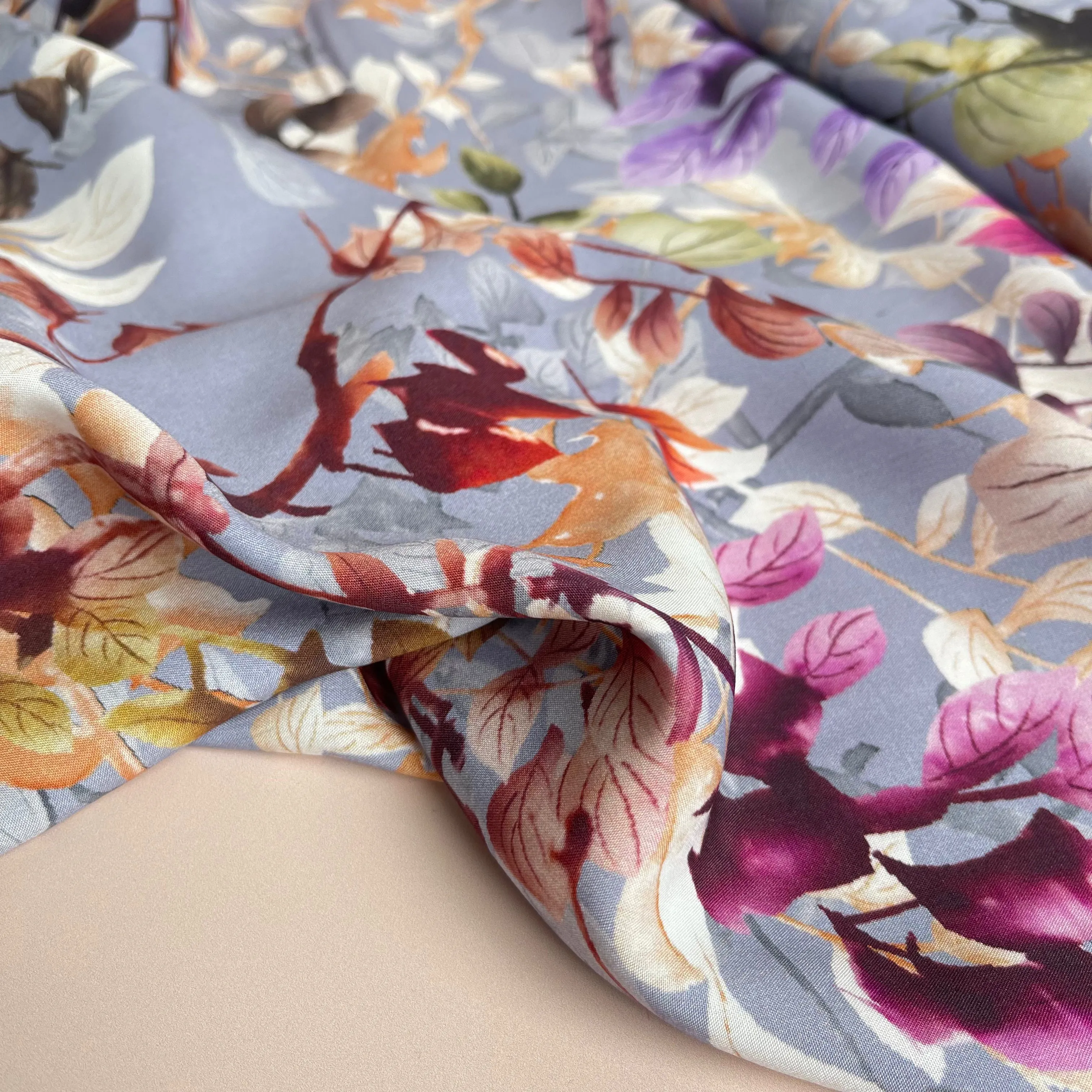 Hazy Foliage on Lilac Viscose Fabric
