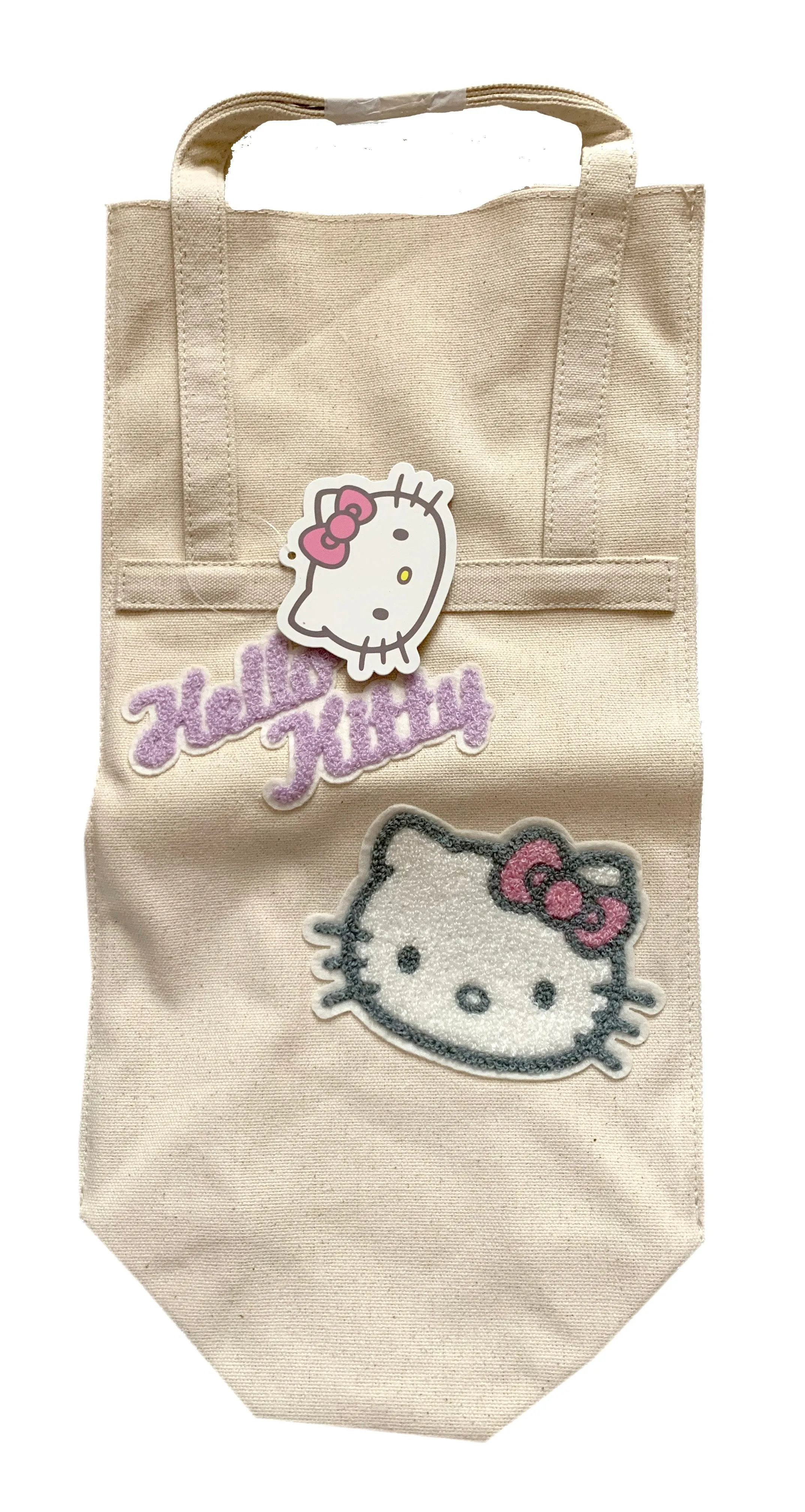 Hello Kitty Lunch Bag or Wine Bottle Tote, Liquid Proof Coating Inside on Heavy Canvas, 8"x14"x 5"