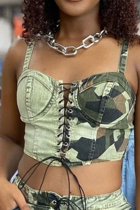 hulianfu Color Block Camouflage Urban Strappy Camisole