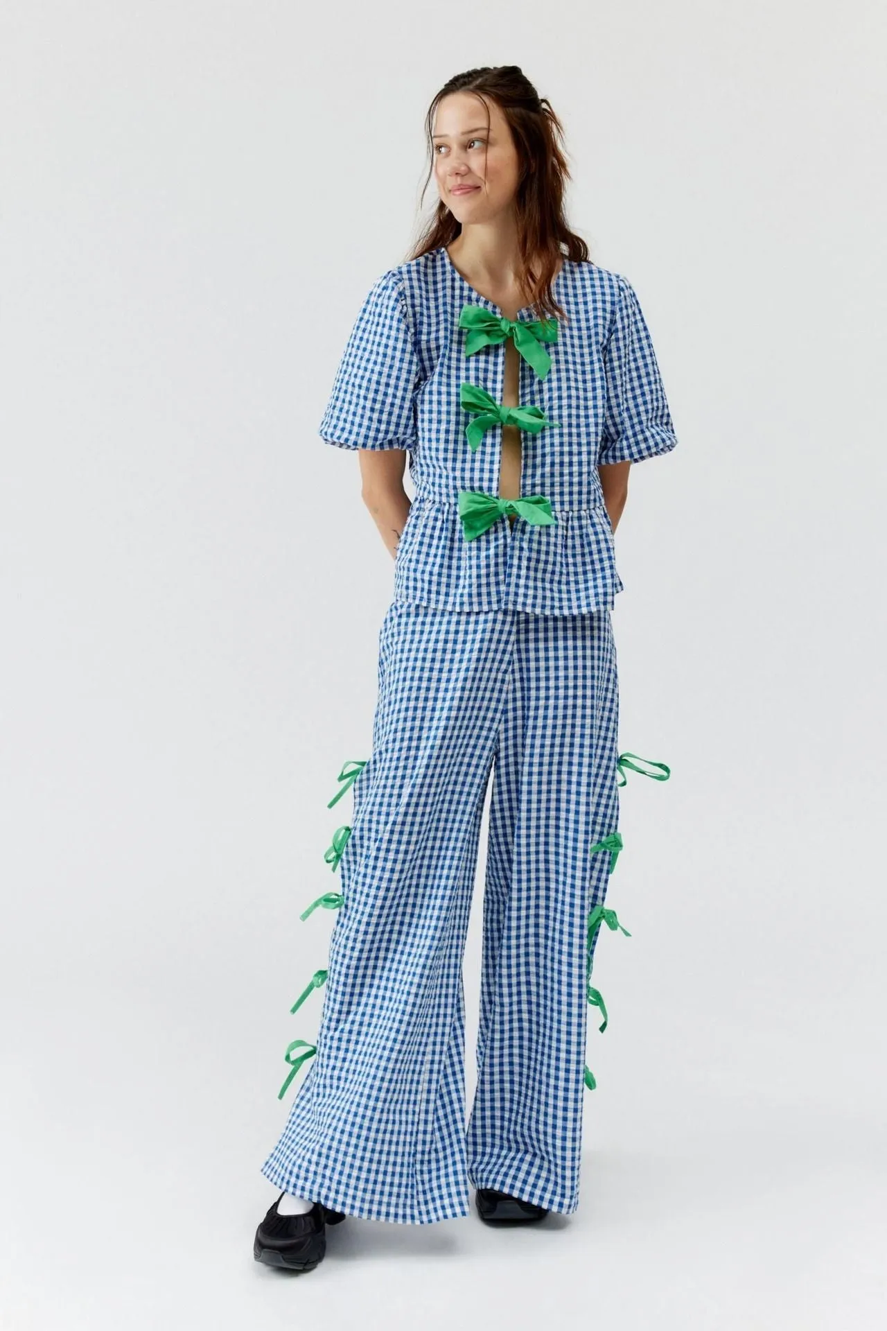 Jennifer – Fashionable Plaid Trousers with Side Slit