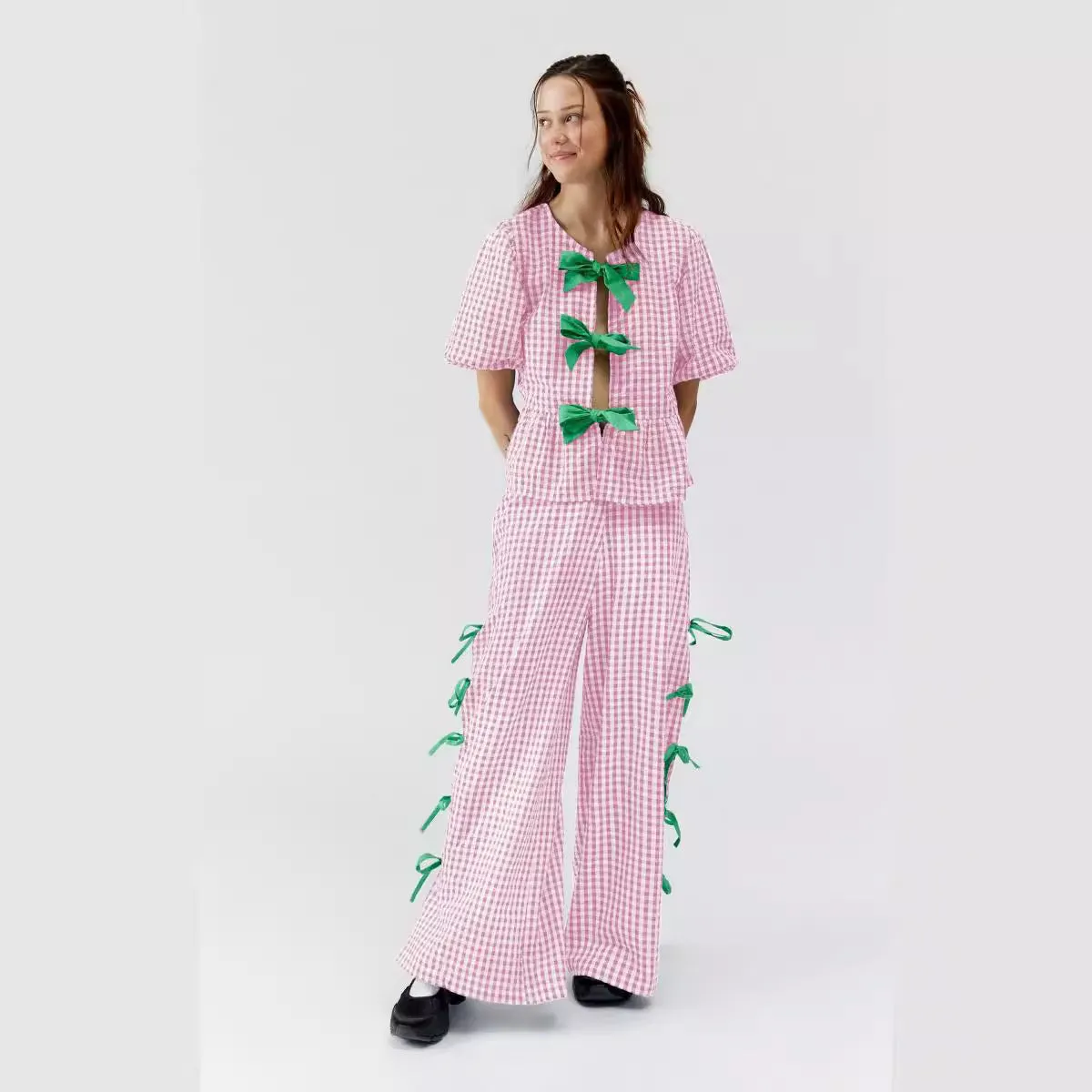 Jennifer – Fashionable Plaid Trousers with Side Slit