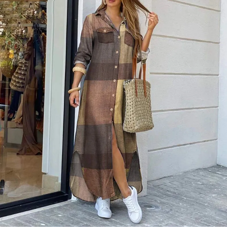 Ladies Plaid Shirt Feeling Relaxed Daily Long Dress