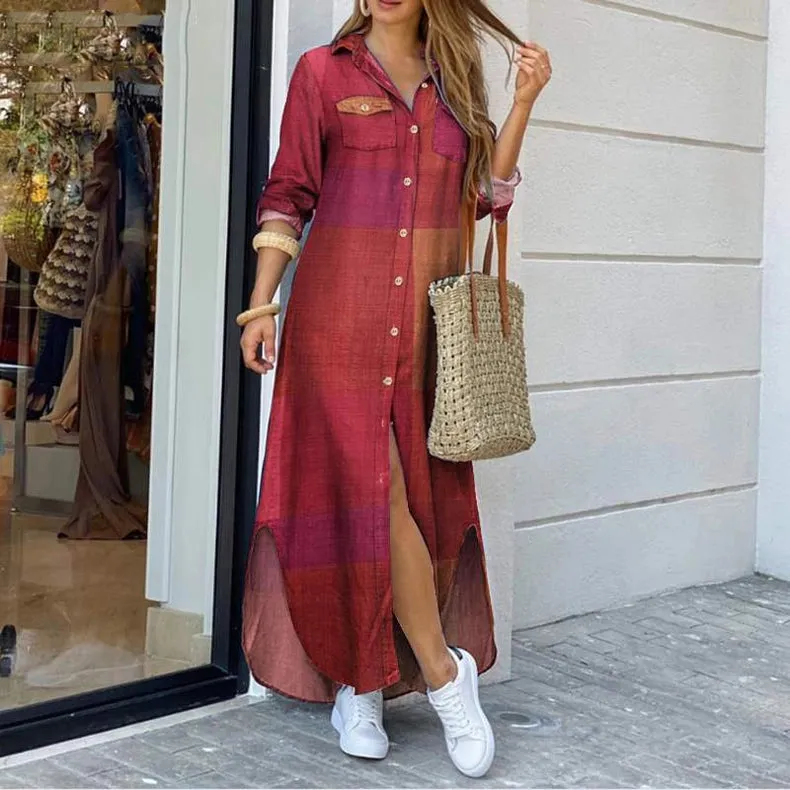 Ladies Plaid Shirt Feeling Relaxed Daily Long Dress