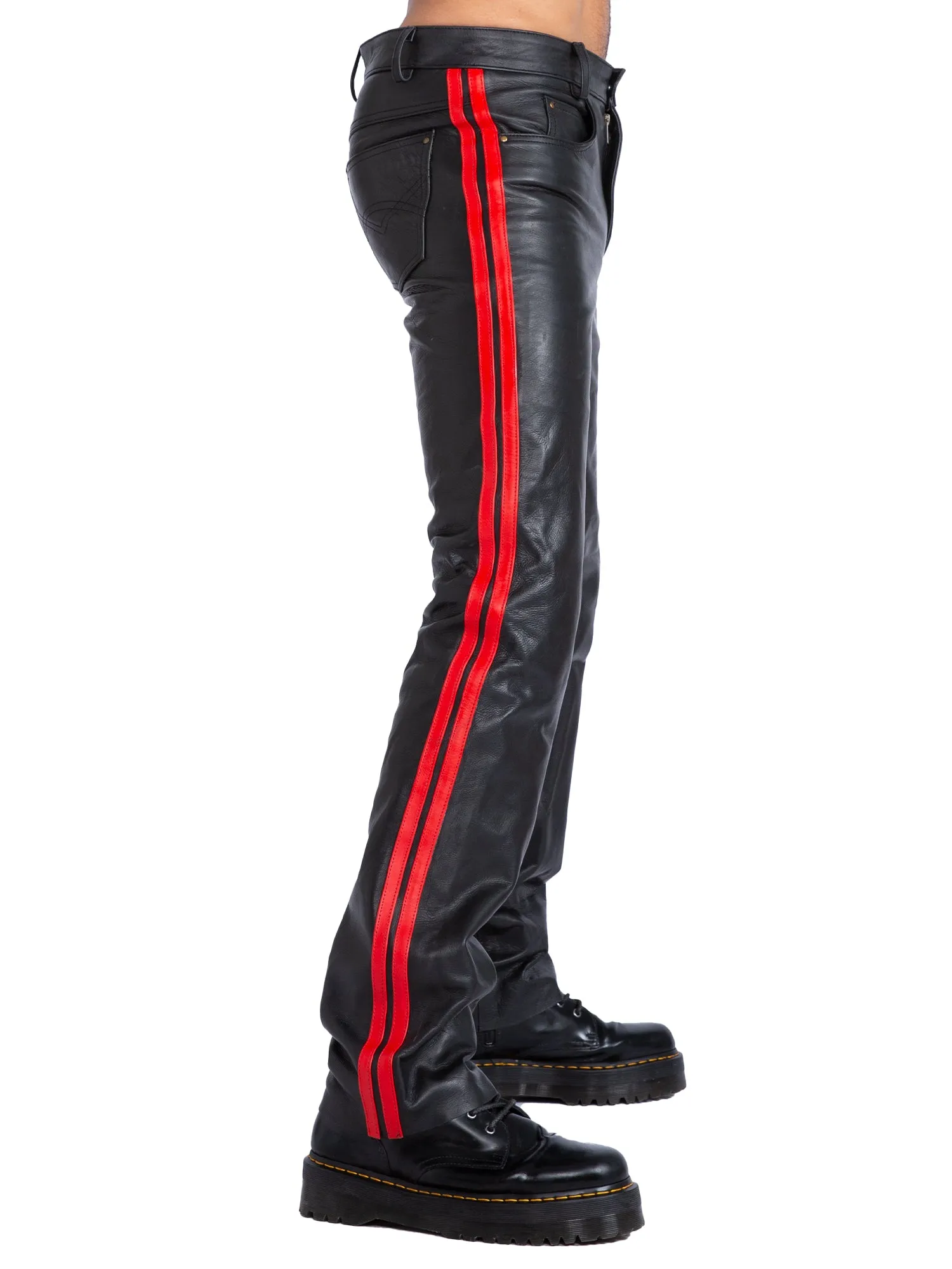 Leather Trousers with Red Stripes