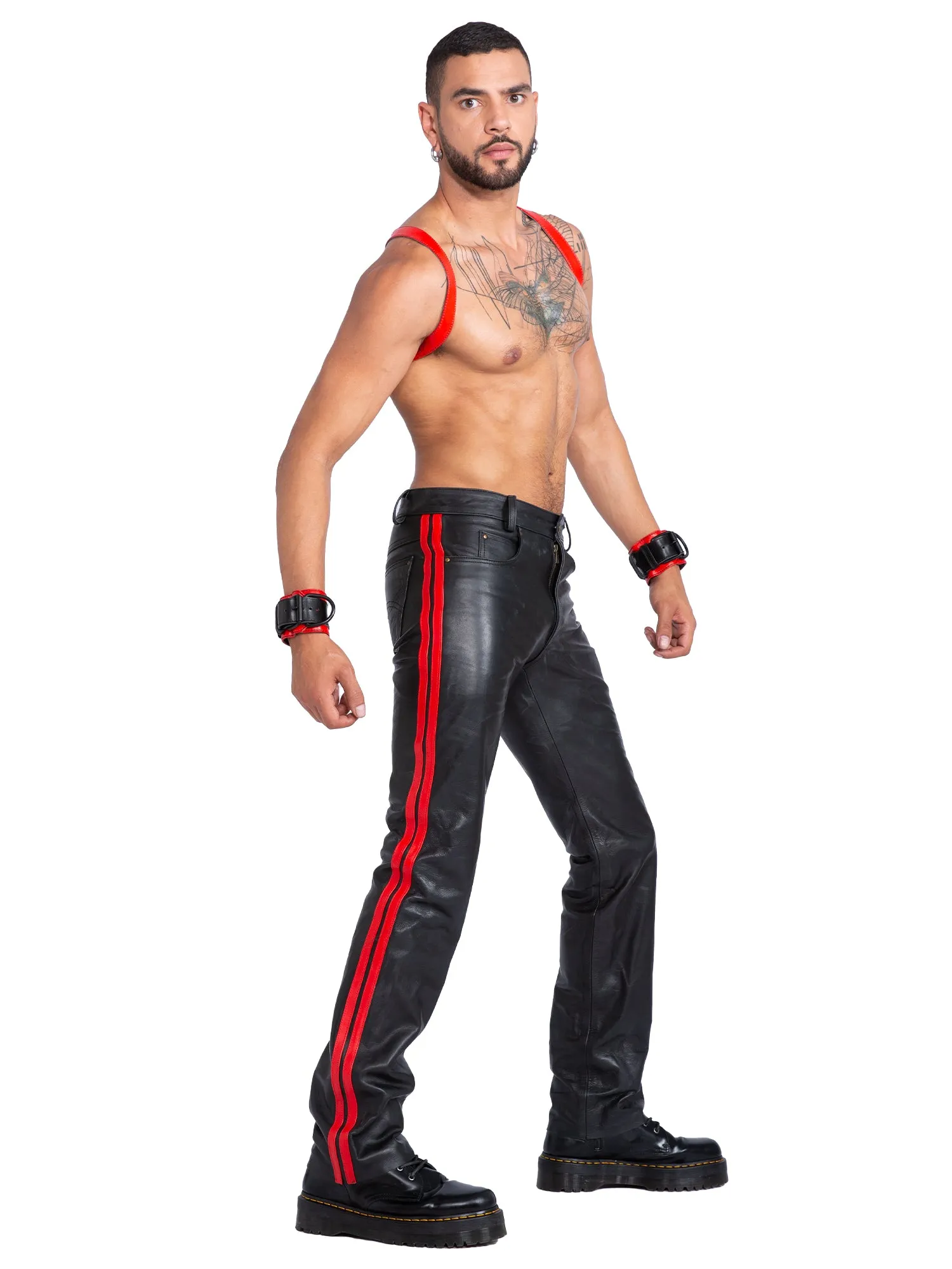 Leather Trousers with Red Stripes