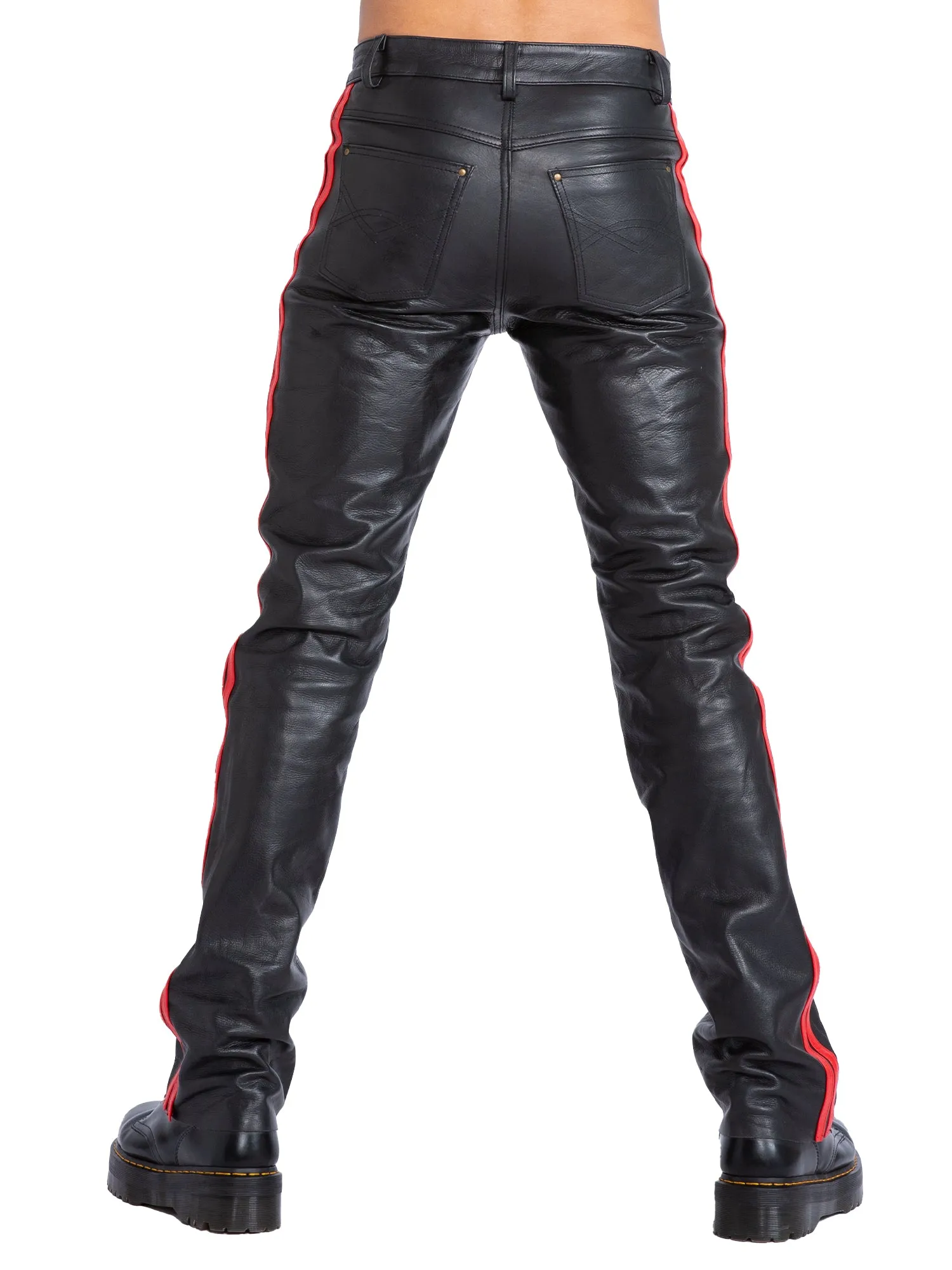 Leather Trousers with Red Stripes