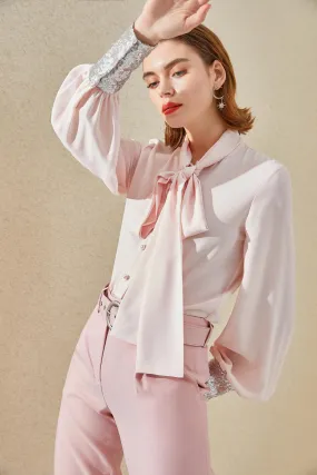 Meliora Long-Sleeved Pink Bow Blouse