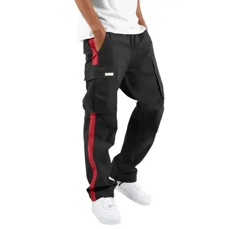 Men’s new fashionable casual drawstring pockets color-blocked overalls