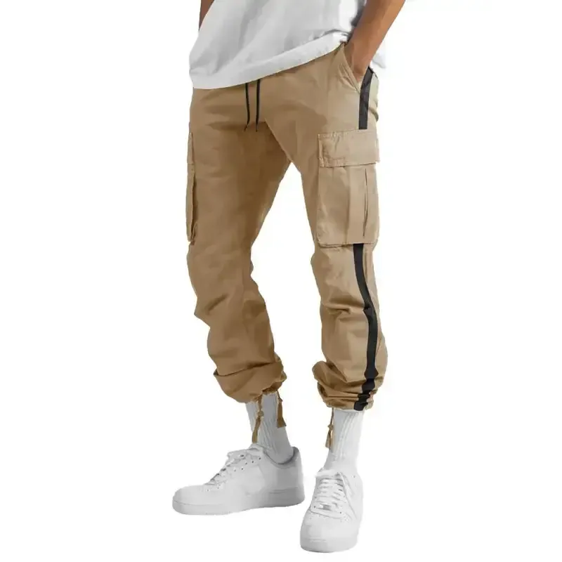 Men’s new fashionable casual drawstring pockets color-blocked overalls