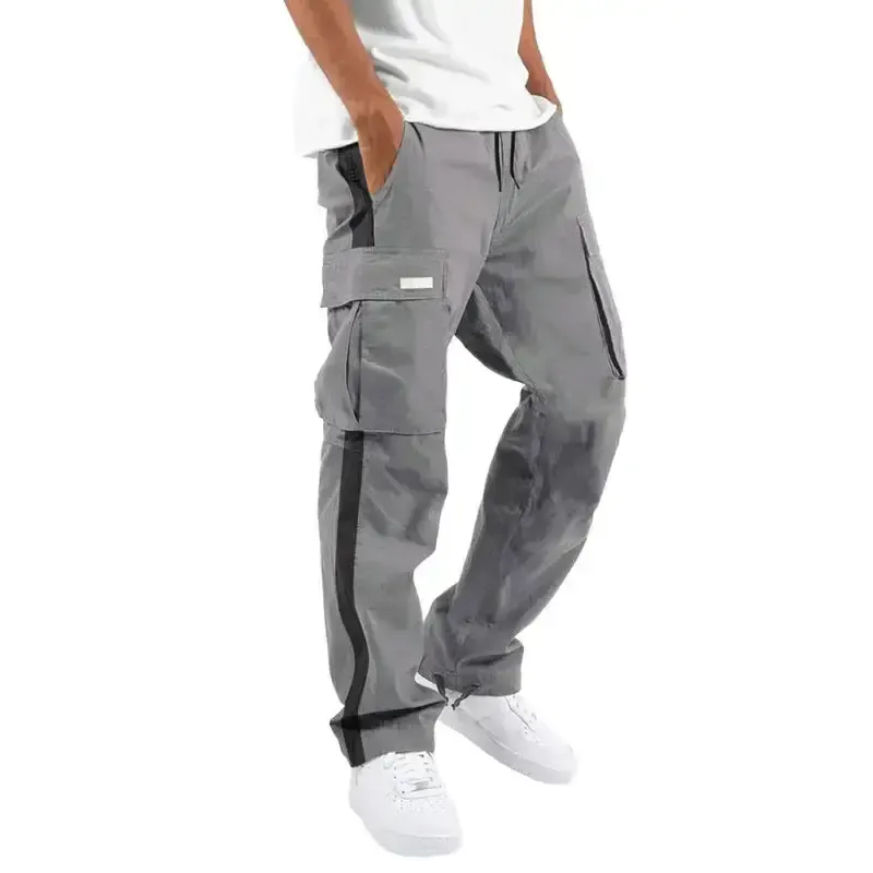 Men’s new fashionable casual drawstring pockets color-blocked overalls