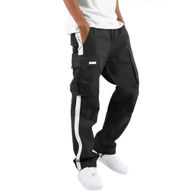 Men’s new fashionable casual drawstring pockets color-blocked overalls