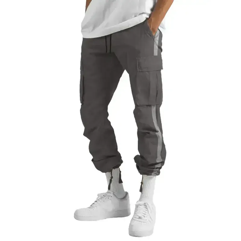 Men’s new fashionable casual drawstring pockets color-blocked overalls