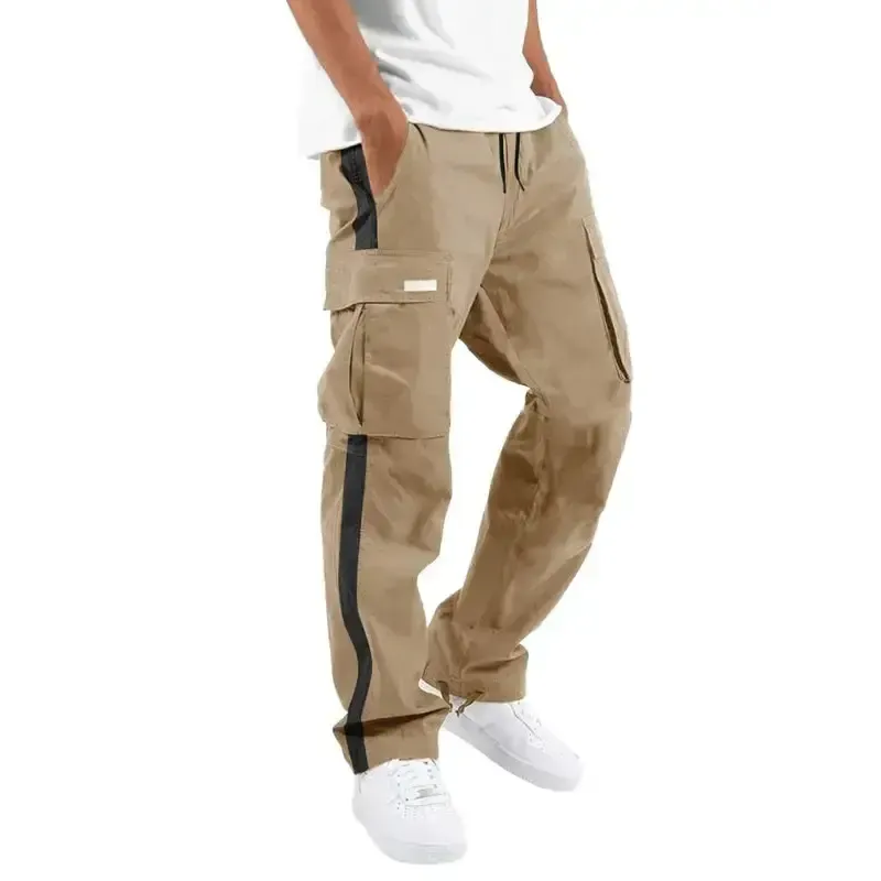 Men’s new fashionable casual drawstring pockets color-blocked overalls