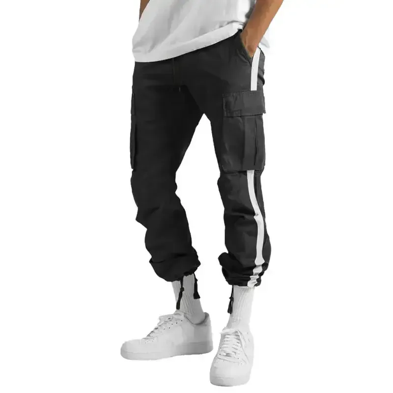 Men’s new fashionable casual drawstring pockets color-blocked overalls