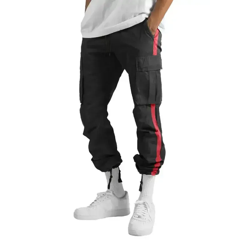 Men’s new fashionable casual drawstring pockets color-blocked overalls