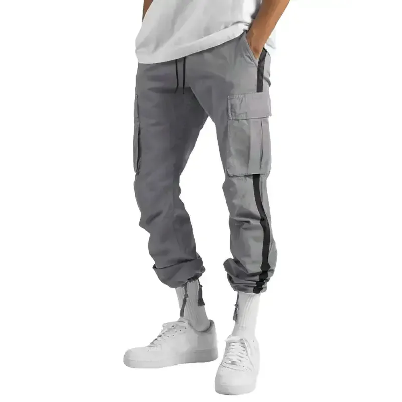 Men’s new fashionable casual drawstring pockets color-blocked overalls