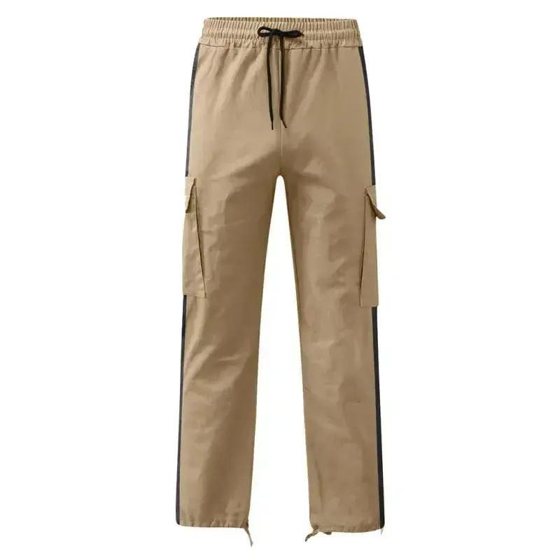 Men’s new fashionable casual drawstring pockets color-blocked overalls
