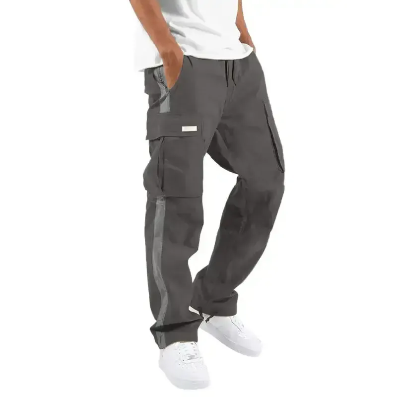 Men’s new fashionable casual drawstring pockets color-blocked overalls