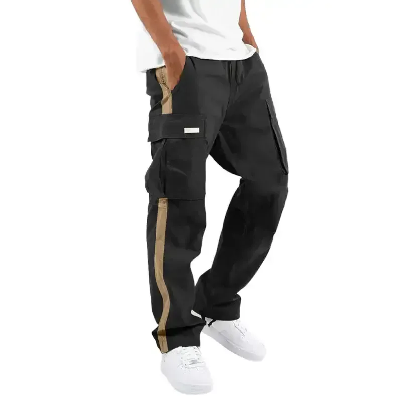 Men’s new fashionable casual drawstring pockets color-blocked overalls