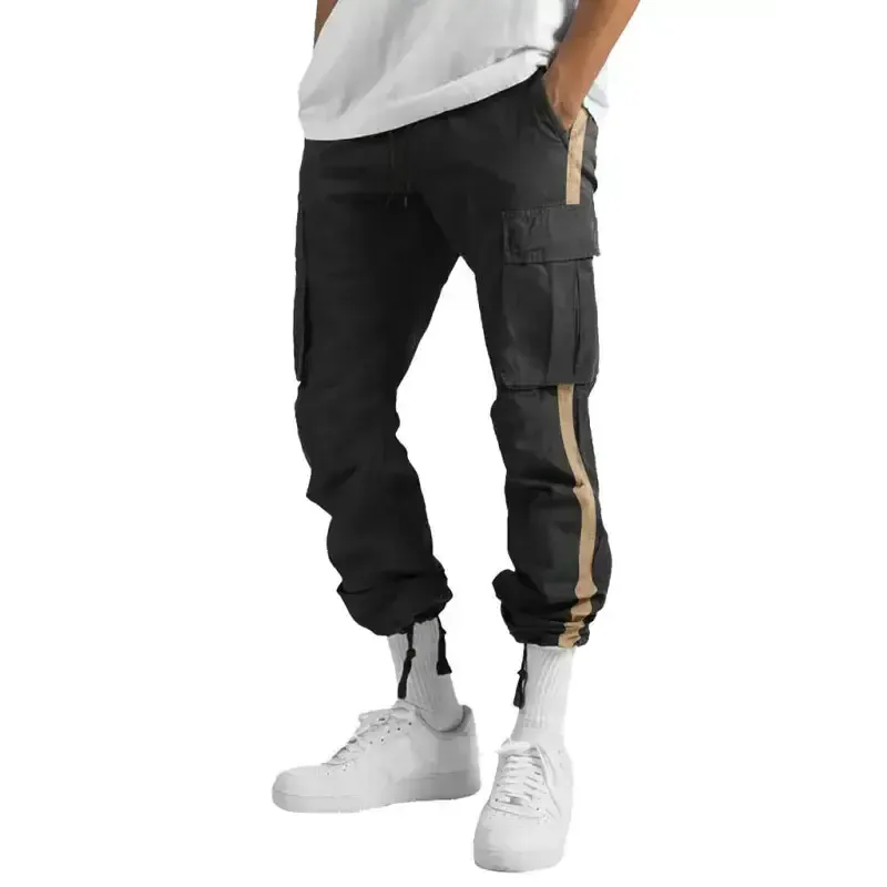 Men’s new fashionable casual drawstring pockets color-blocked overalls