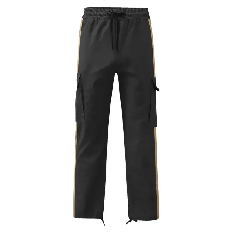 Men’s new fashionable casual drawstring pockets color-blocked overalls
