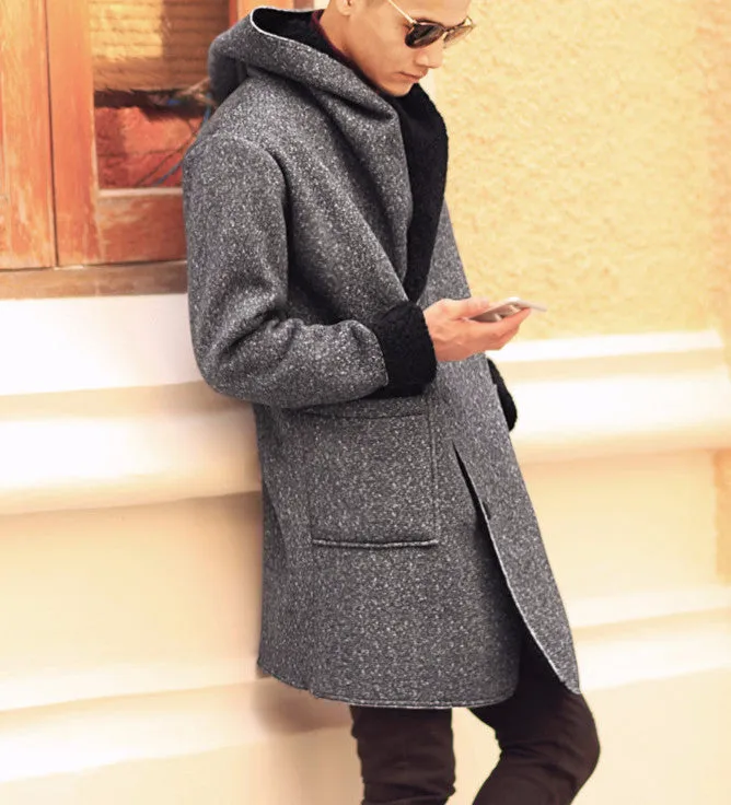 Men's Stylish Autumn Long Coat Of Artificial Wool