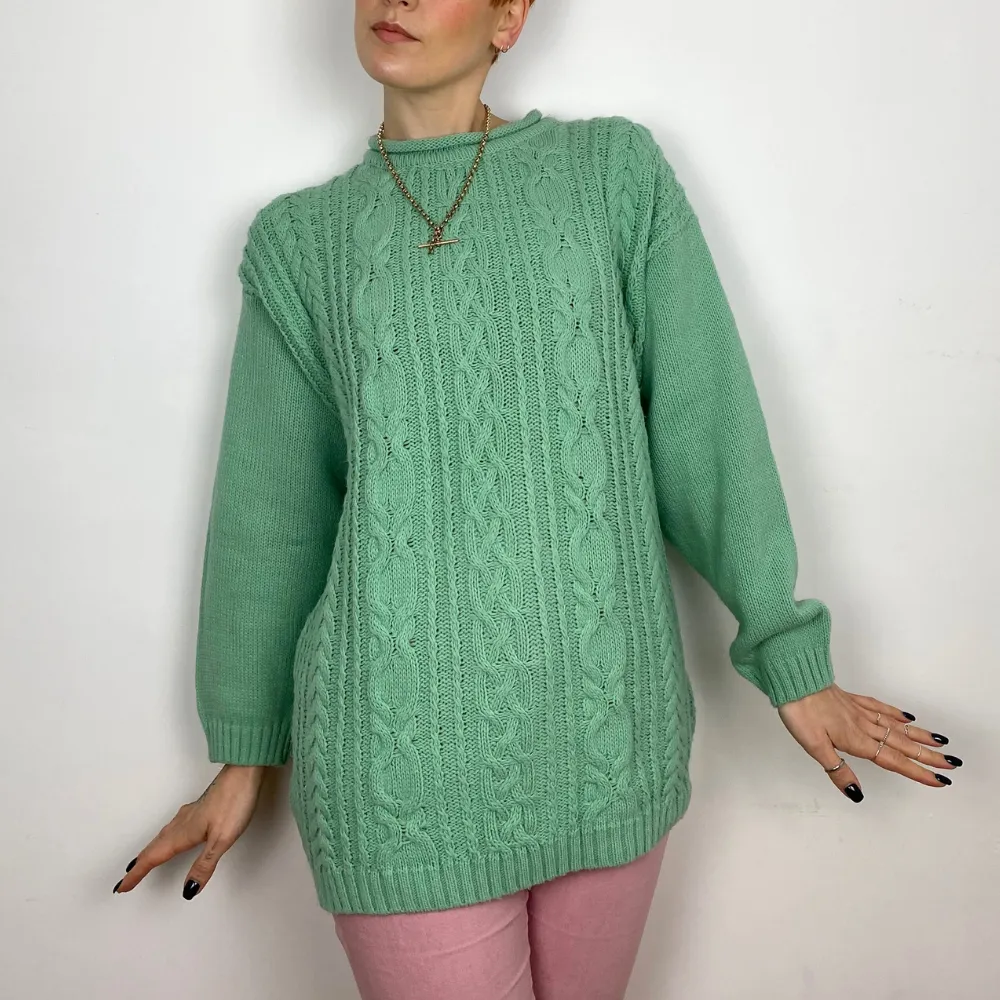 Mint Cable Knit Jumper - MEDIUM