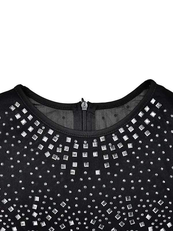 Momnfancy Black Mesh Rhinestone Bodycon Sleeveless Fashion Gowns Photoshoot Baby Shower Maternity Maxi Dress