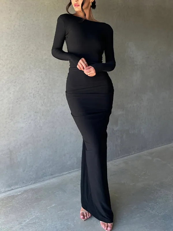 Momnfancy Bodycon Ruched Multi Way Deep V-neck Elegant Gowns Baby Shower Maternity Maxi Dress