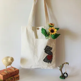 NJ Heart & White Denim Tote Bag