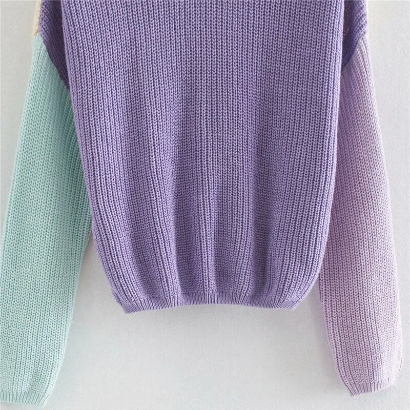 PATCHWORK CROPPED KNITTED SWEATER