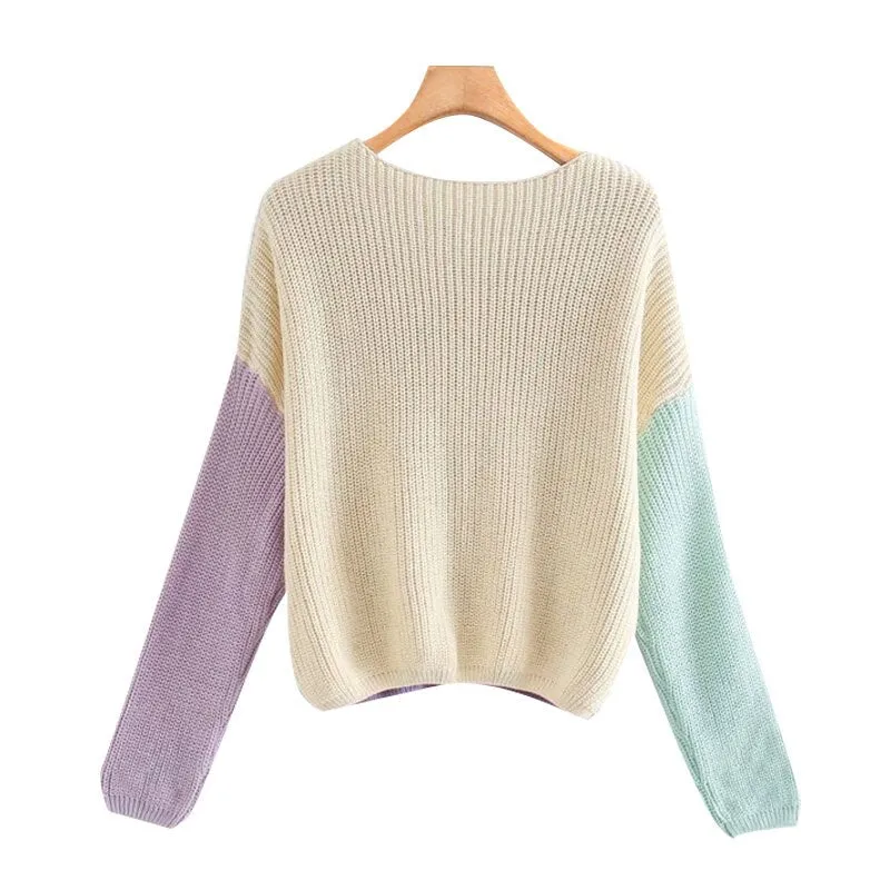 PATCHWORK CROPPED KNITTED SWEATER