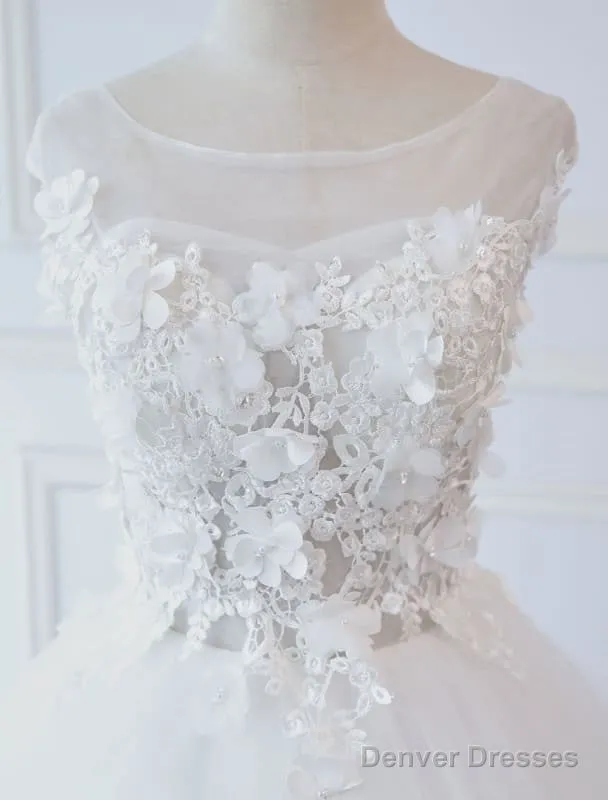 Princess Wedding Dresses Ball Gowns Lace Flowers Applique Sleeveless Bridal Gowns With Train