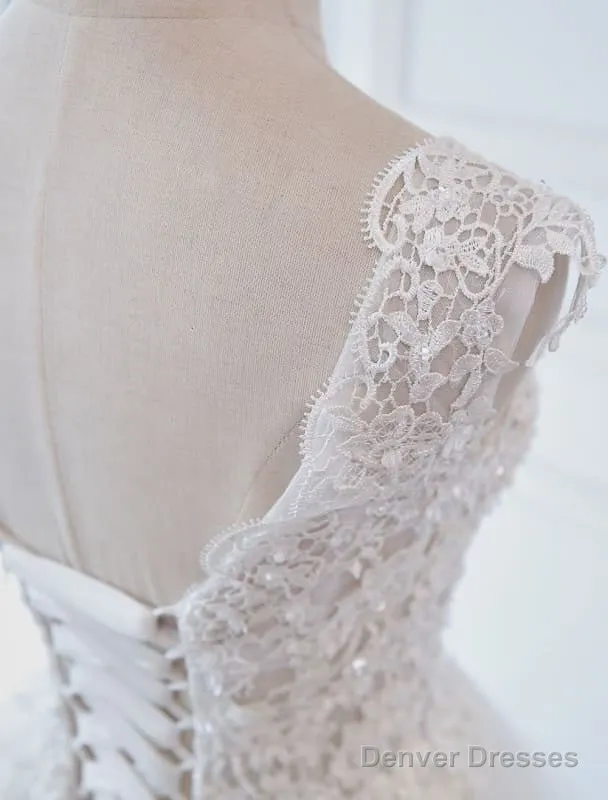 Princess Wedding Dresses Ball Gowns Lace V Neck Sleeveless Floor Length Bridal Gowns