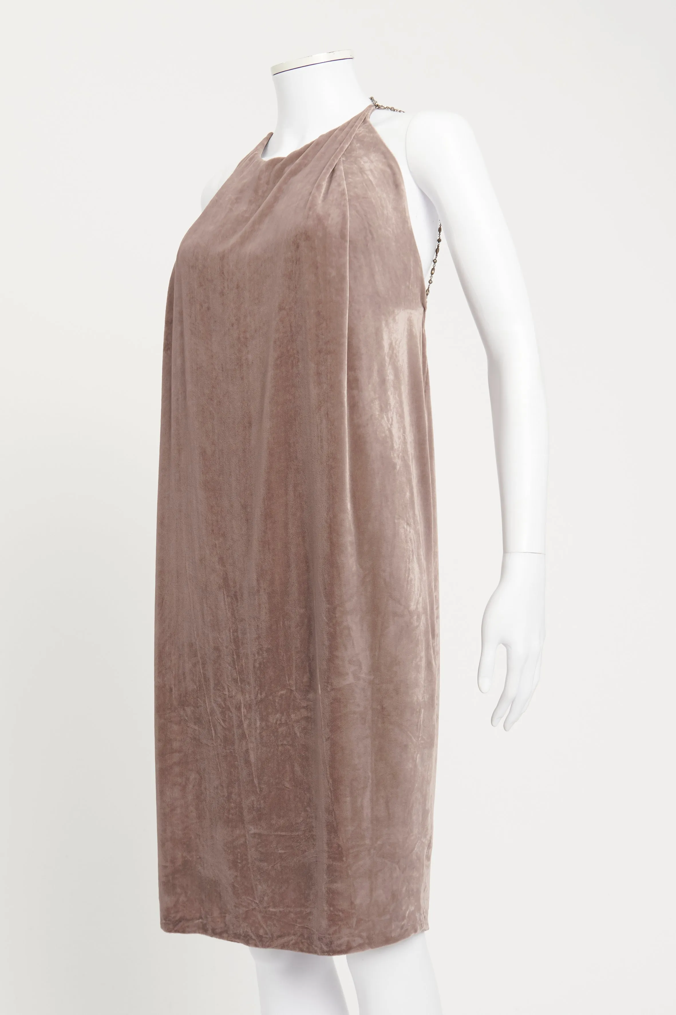 Purple Velvet Chain Strap Preowned Midi Dress