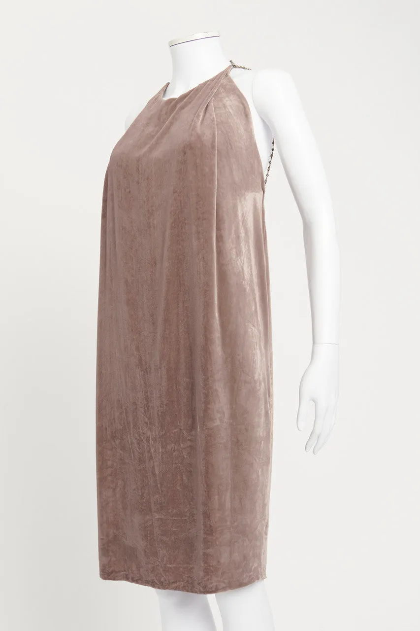 Purple Velvet Chain Strap Preowned Midi Dress