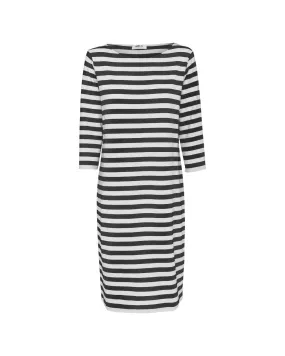 Relaxed Boat Neck Dress- Lead/ White