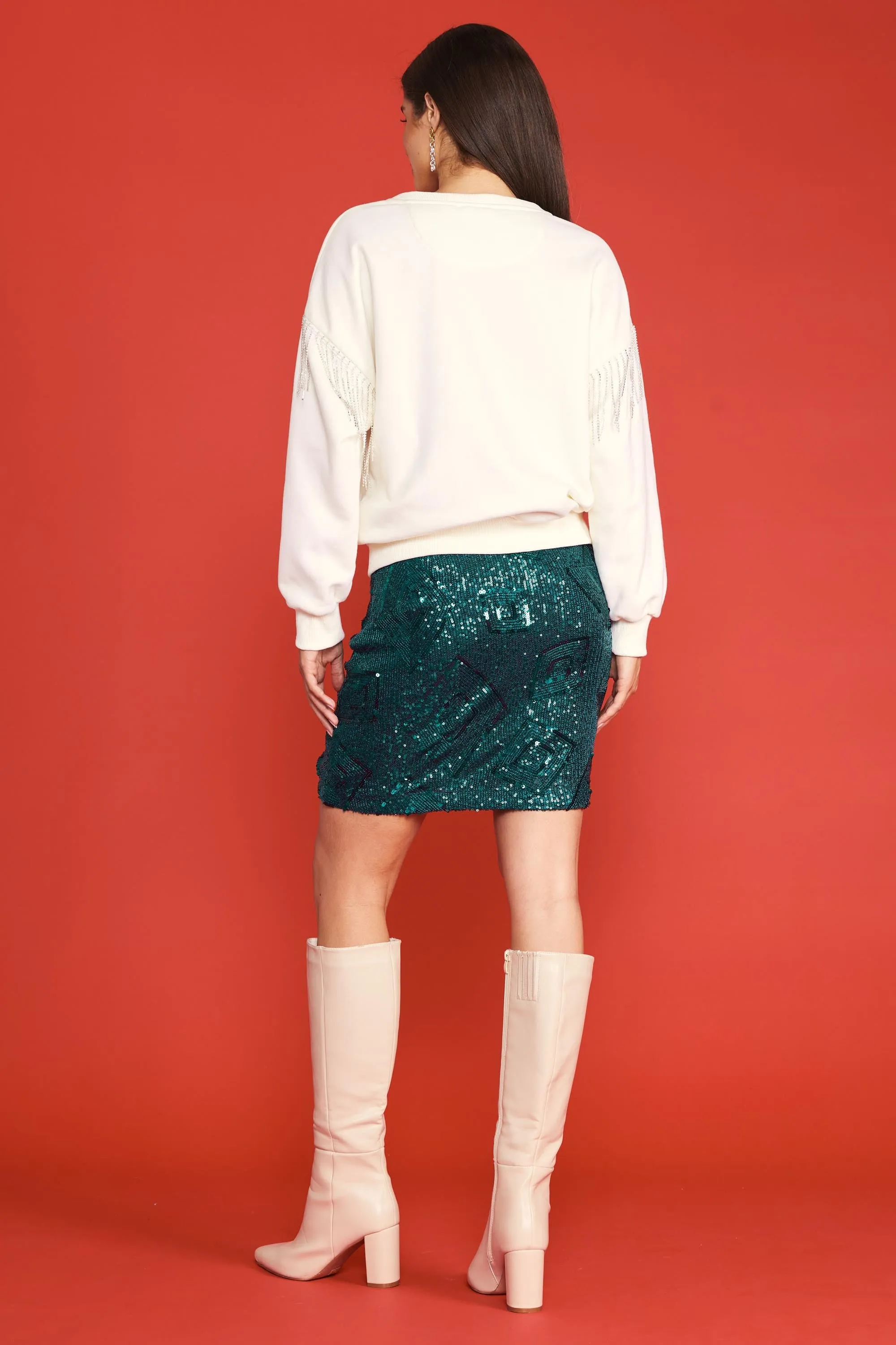 Rhinestone Sleeve Trim Sweatshirt