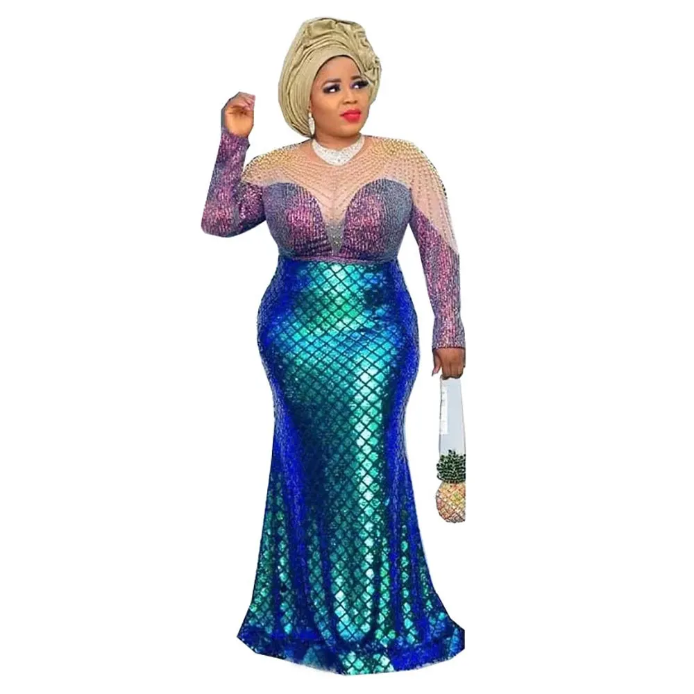 Sequin Mermaid Bodycon Sexy Gowns Sequin Kaftan Dress Ladies Clothing