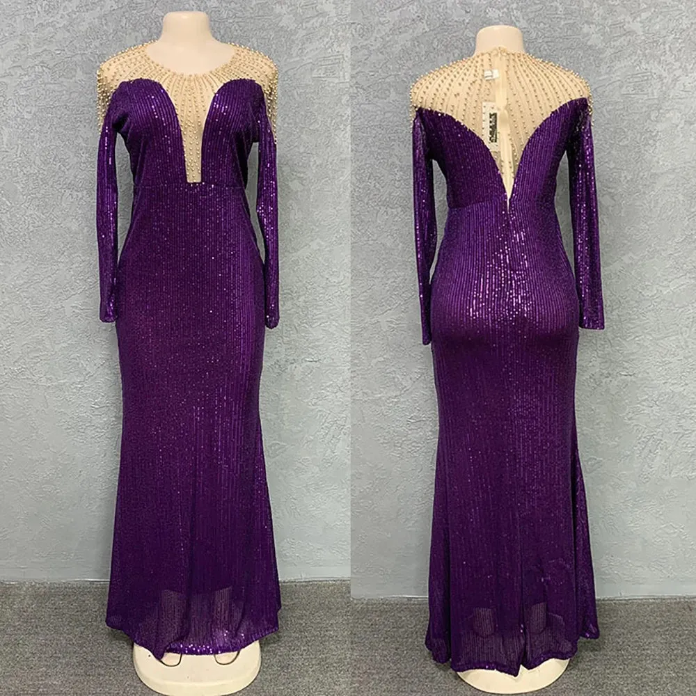 Sequin Mermaid Bodycon Sexy Gowns Sequin Kaftan Dress Ladies Clothing