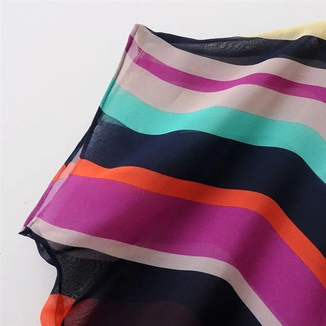 ST08 fashion Women Striped chiffon blouse Multi-colour print  shirts Loose Short Sleeve casual blusas femininas plus tops S-XXL