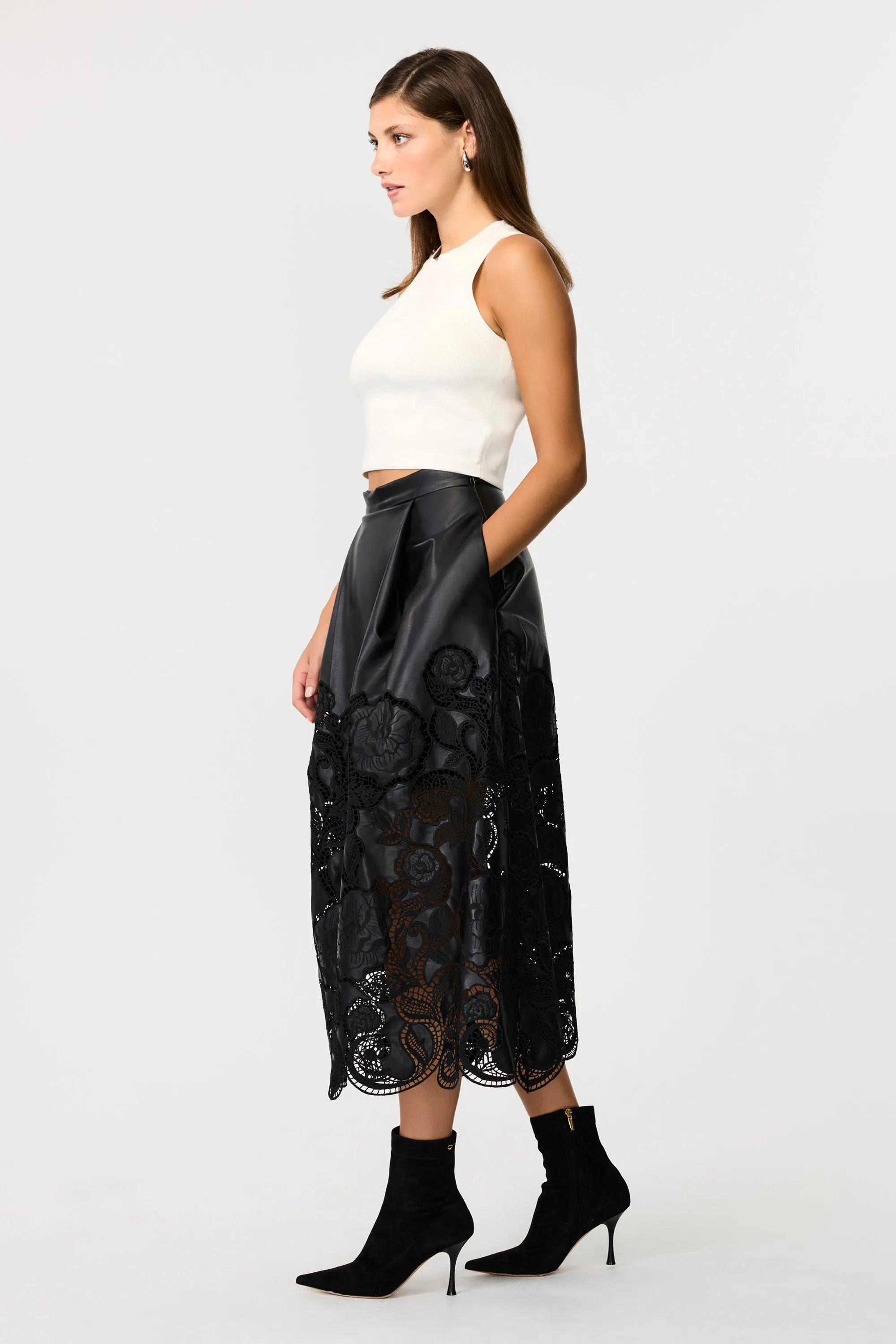 Stacey Leather Lace Midi Skirt