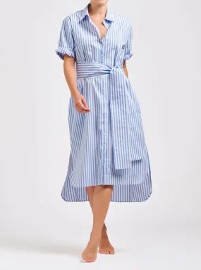 The Annie Relaxed Short Sleeve Shirtdress - Pale Blue Stripe