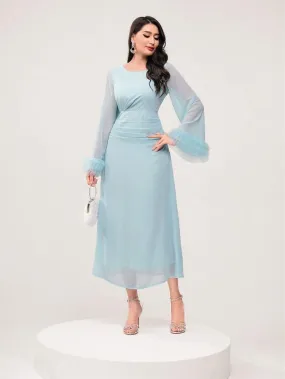 Tiered Puff Long Sleeves Prom Dresses Chiffon Arabia Customized Formal Midi S3177935