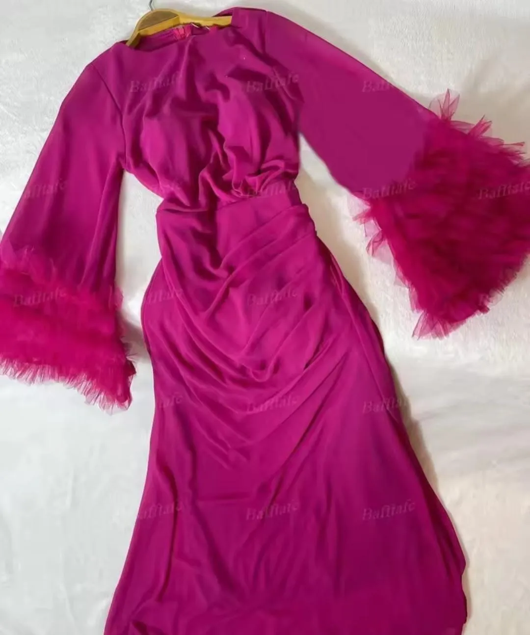 Tiered Puff Long Sleeves Prom Dresses Chiffon Arabia Customized Formal Midi S3177935
