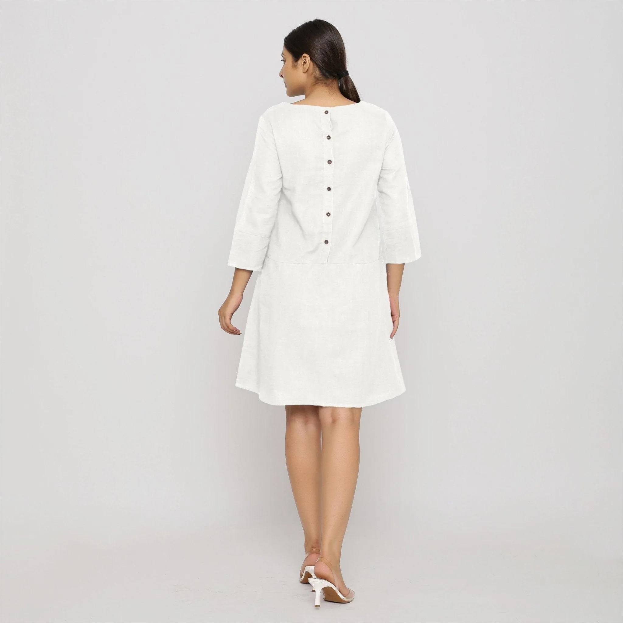 White 100% Cotton Round Neck Short Tunic Dress